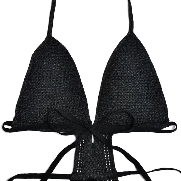 Boho Knitted Black Lightly Braided Dress Summer Coverup, Beach Babe Midi - Picture 4 of 6